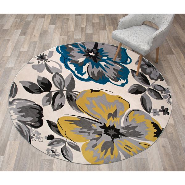 Rugshop Round Jute Rug Modern Floral Design Area Rugs Round Carpet Rugs for Sale