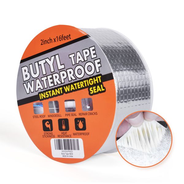 TAPEBEAR Butyl Tape for Roof and Leak Repair, Waterproof Sealing Tape Silver Aluminum Tape, for RV Repair, Window, Glass, Silicone, & EDPM Patching, and Pipe Sealing, 2inch x16feet