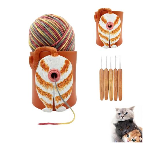 Yarn Bowls for Crocheting Knitting Cat Butt Yarn Bowls with Holes for DIY Knitting Crocheting (with 5PCS Knitting Needles) (3)
