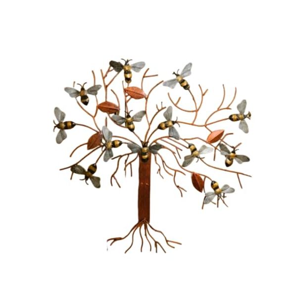 Thai Gifts Bee Wall Art - Metal Bee Tree - Metallic