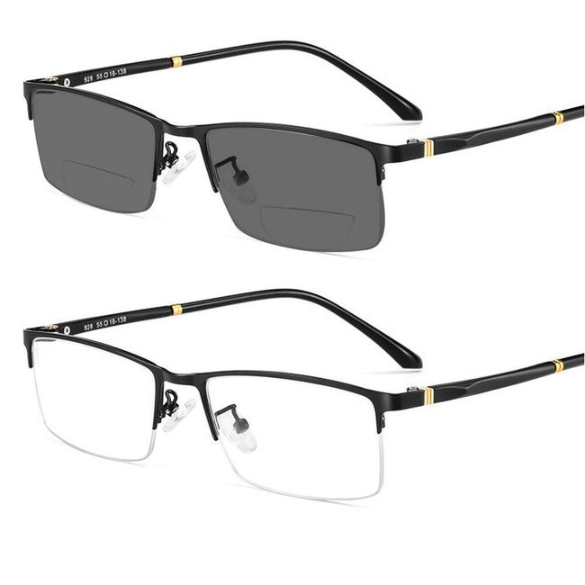 Transition Photochromic Rectangular Frame Bifocal Reading Glasses For Men Women Clear Sunglasses Readers UV400 (black, 0.00/+1.75 magnification)