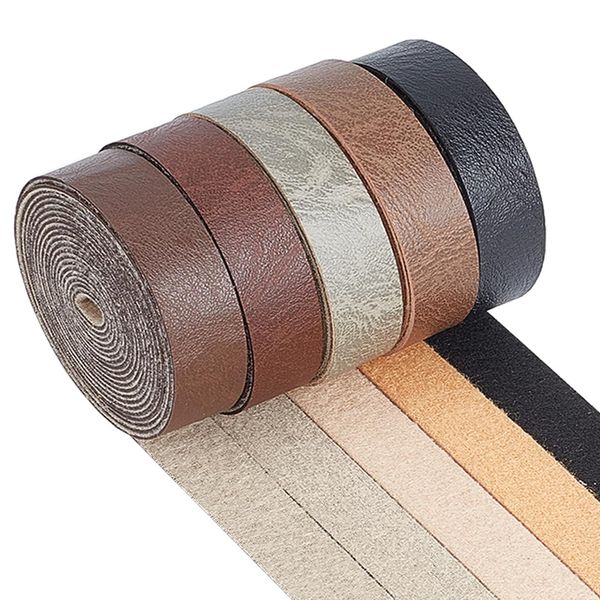 GORGECRAFT 10m 5 Rollen 5 Farben Genarbt Büffellederstreifen 12.5mm Breit Einseitige Lederrolle 1.2mm Dick Mattes Kunstlederband Für Halskette Armband Schmuck Stiefelschnürsenkel