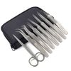 7 PCS Eyelash Extension Tweezers Straight & Curved Stainless + Scissors Set