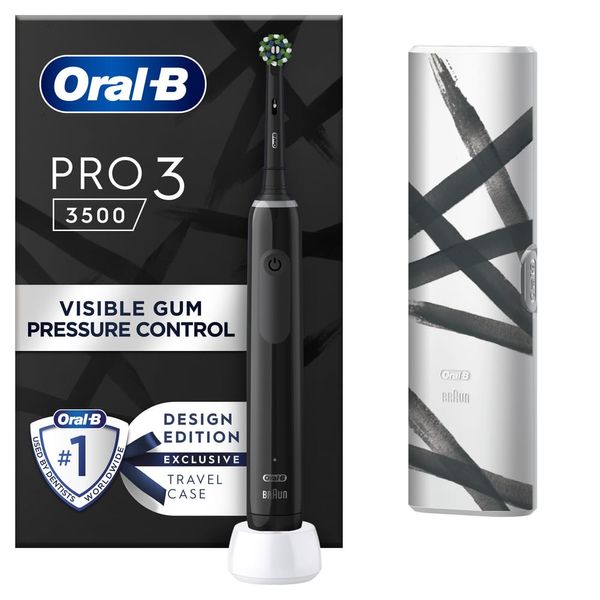 Oral-B Pro 3 Electric Toothbrushes Adults, Gifts For Women / Men, 1 Toothbrush Head & Travel Case, 3 Modes with Teeth Whitening, 2 Pin UK Plug, Black