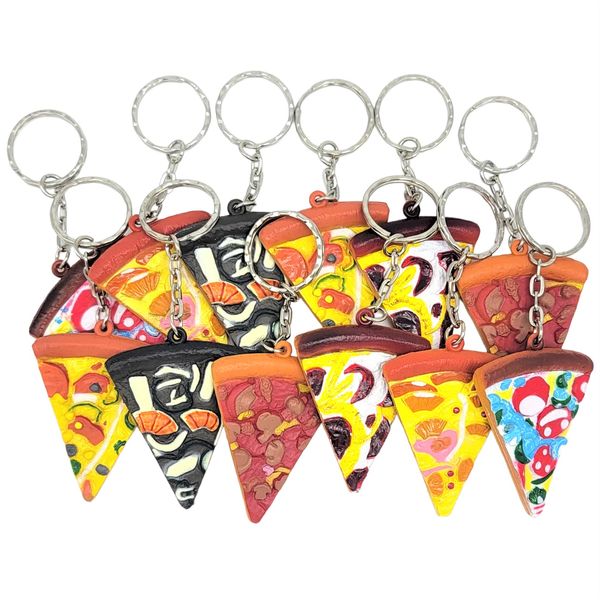 Zugar Land Assorted Pizza Slices Keychains (12 Pack) Highly Detailed 3D Design. Rubber. 2" Slices. Birthday Goodie Party Favor (24 Pieces)