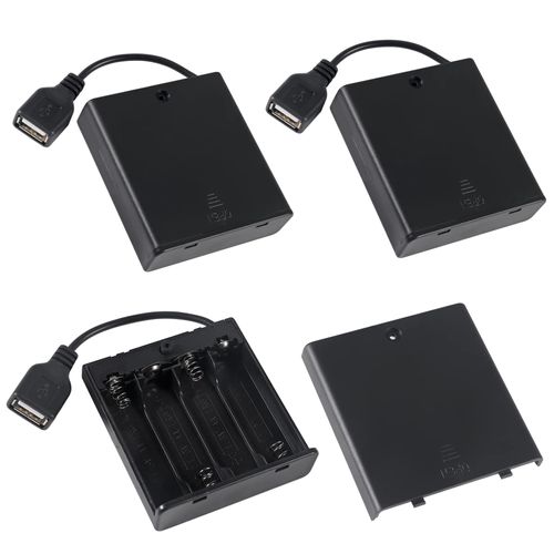 Coliao 3pcs 4 AA Battery Holder USB Female Socket 4 AA Battery Case Box Holder with Cover and On/Off Switch