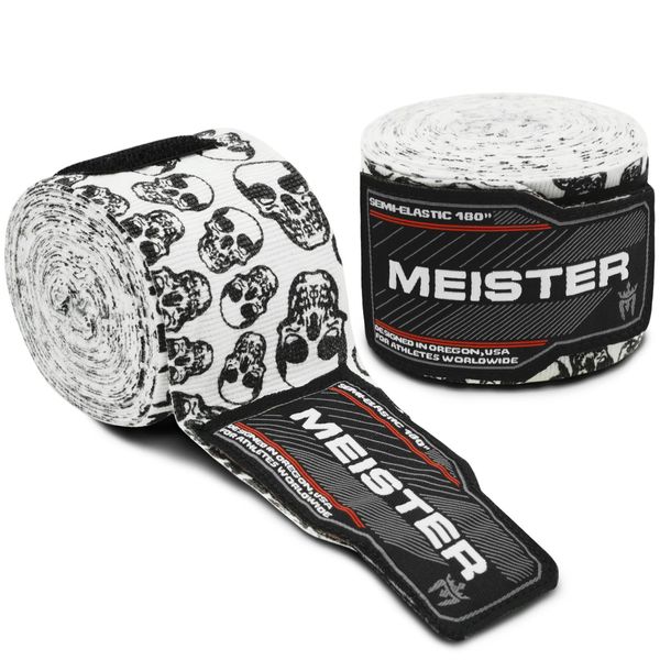 Meister Adult 180" Semi-Elastic Hand Wraps for MMA & Boxing (Pair) - Death Skulls