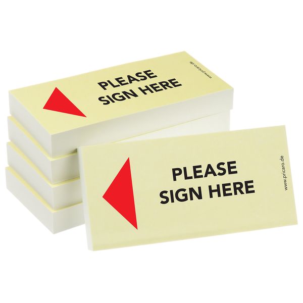 PRICARO Sticky Note "Please Sign Here", Arrow Left, 100 Sheets, Set of 5