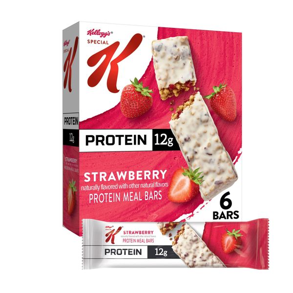 Kellogg's Special K Protein Meal Bars, 12g Protein Snacks, Meal Replacement, Strawberry, 9.5oz Box (6 Bars)