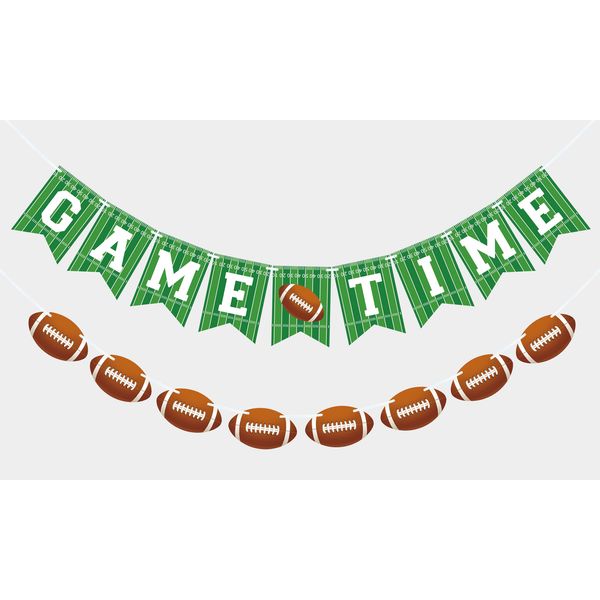 VILIFEVER 2 Pieces Game Time Banner Football Garland for Football Party Decorations, Game Day Sports Themed Party Supplies Football Birthday Banner Indoor Outdoor Decor