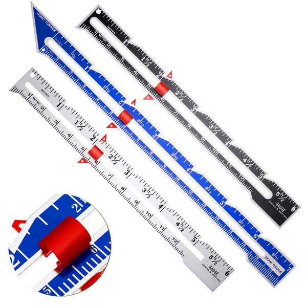 3 Pieces Sewing Gauge Sewing Measuring Tool Metal Sliding Gauge Fabric Quilting Ruler Seam Measuring Gauge for DIY Fabric Crafts Quilting Knitting Sewing Hemming Measuring Supplies, 3 Styles