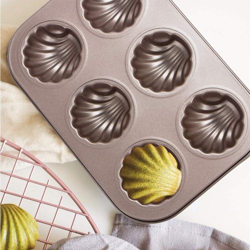 webake 2 Pcs Madeleine Tray 6 Hole Non-Stick Carbon Steel Baking Tin Cake Pan, 26 x 18cm (25.9'' x 17.8'')