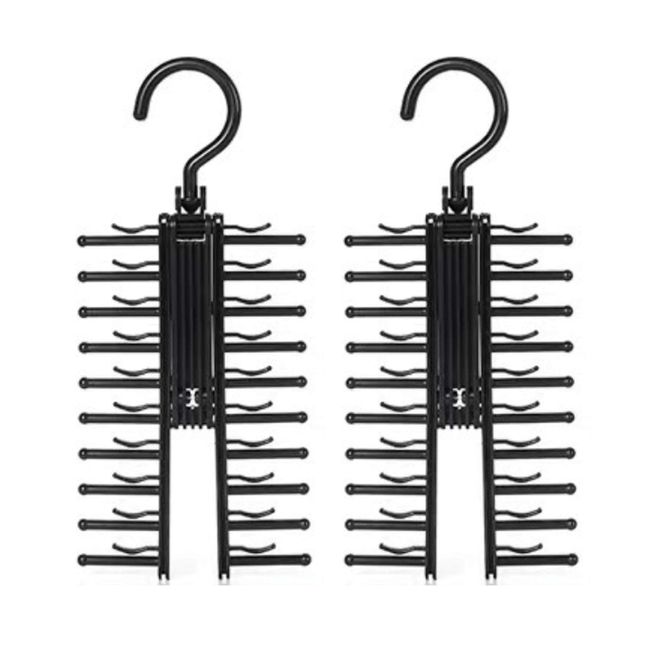 AnormalS Necktie Hangers, Multi-functional Storage, 20 Hooks, Black (Pack of 2)