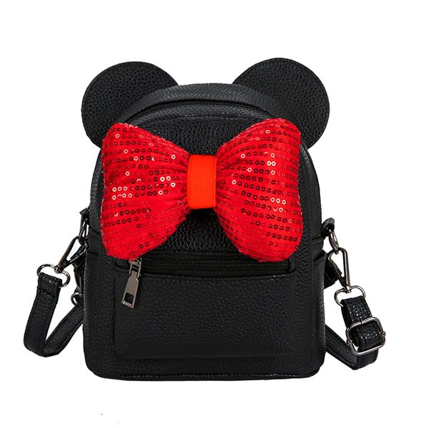 Sunwel Fashion Girls Mini Backpack Purse Mouse Ear Polka-dot Sequin Bow Convertible Backpack to Crossbody Bag for Women (black sequin bow, W7.5 x H8.7)