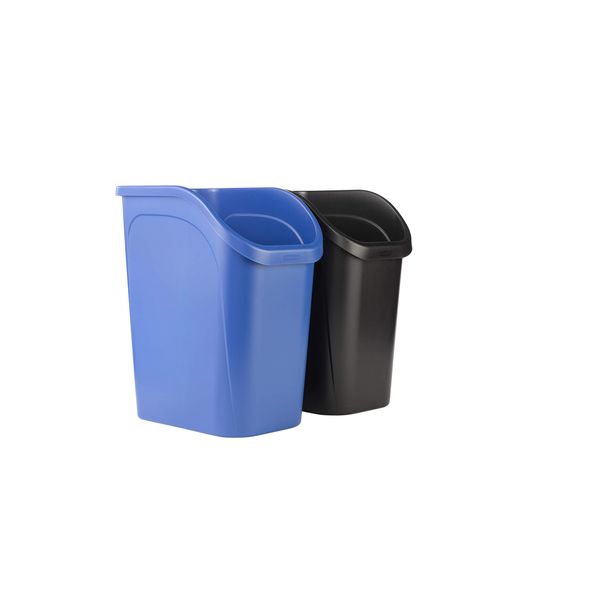 Rubbermaid Undercounter Small Trash Can, 2 Pack Blue and Black for Recycling/Waste, 9.4-Gallon, Fits under Sink/Desk/Cabinet for use in Kitchen/Bathroom/Office