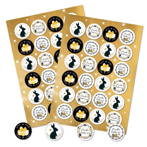 Logbuch-Verlag 48 Oster Sticker schwarz weiß gold - Frohe Ostern Deko Ostersticker selbstklebend rund Ø 4 cm