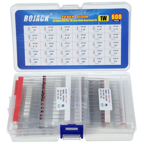 BOJACK 30 Values 600 Pieces 1W Zenerdiodes Assortment Kit