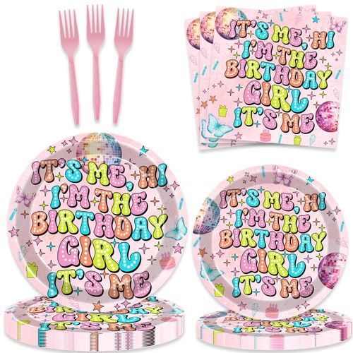 80 Pcs Its Me Hi Im The Birthday Girl Its Me Party Supplies Tableware Music Birthday Decorations includes Paper Dinner Plates Napkins Forks Dinnerware for In My Birthday Era Birthday Party Favors