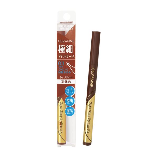 Cezanne Extra Fine Eyeliner EX 20, Brown, 0.02 fl oz (0.48 ml), Liquid Eyeliner Waterproof, Moisture-Proof, High Color