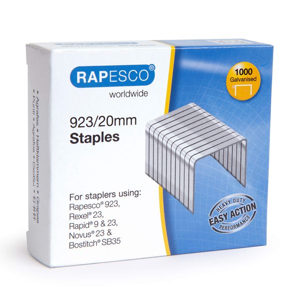 Rapesco 1241 923/20 mm Galvanised Staples, Type 23, Box of 1000