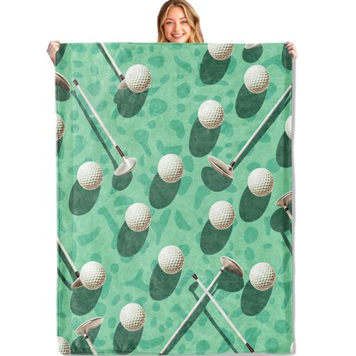 MIEPOS Golf Throw Blanket - 50x60in,Ultra Soft, Cozy Lightweight Flannel,Golfs Ball and Club Pattern Blankets - Gifts for Adult & Sport Lovers,for Couch Office Travel,Home Living Room Decor