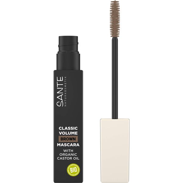 SANTE Naturkosmetik Classic Volume Mascara 02 brown, Braune Wimperntusche für volles Volumen, Schwung und Definition, Mit natürlichen Wachsen und Bio-Rizinus-Öl, Vegan, 8ml