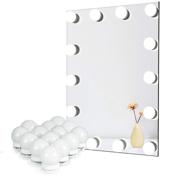 Waneway Vanity Lights for Mirror, DIY Hollywood Lighted Makeup Vanity Mirror Dimmable Lights, Stick on LED Mirror Light Kit for Vanity Set, Plug in Makeup Light for Bathroom Wall Mirror, 14-Bulb