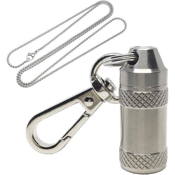 Medicine Case Titanium Supplement Case Portable Pill Case Stylish Waterproof Carabiner Chain Included (1 Piece (x 1))