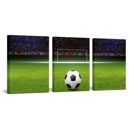 Soccer Decor Football Canvas Wall Art Modern Artwork for Bedroom Living Room and Office Wall Decoration Stretched and Framed Easy to Hang 12''x 16''x 3 Panels