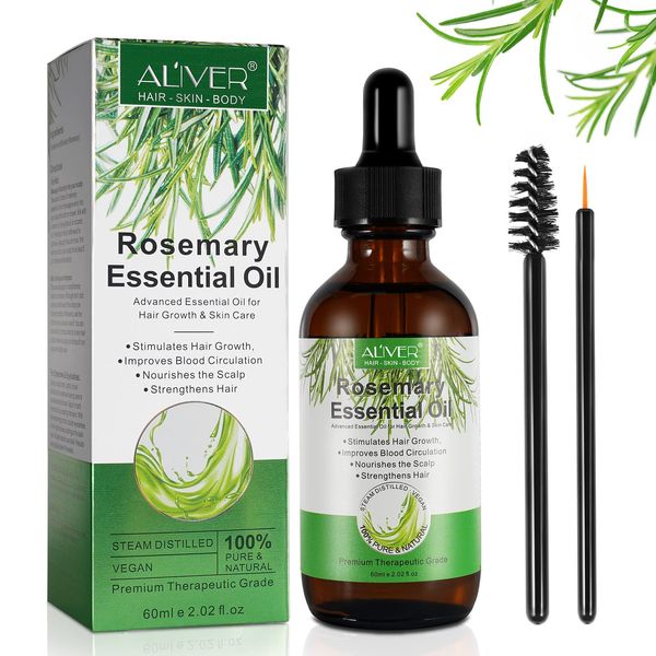 Rosemary Oil for Hair Growth & Skin Care - 100% Pure Rosemary Essential Oil for Eyebrow and Eyelash, Nourishes The Scalp, Stimulates Hair Growth for Men Women (1 Pack 1x60ML)