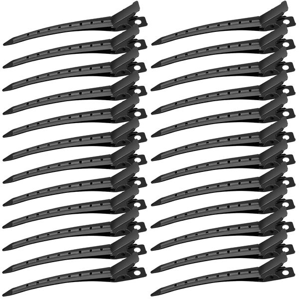 Korintin Hair Clips for Styling Sectioning - Alligator Hair Clip for Long Curl Thick Hair, 24 Pack Duck Bill Clips for Women, Black Metal Salon Clips, Hair Roller Clips, Pin Curl Clips