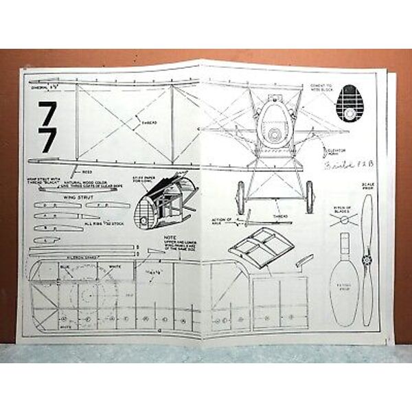 BRISTOL F2B BALSA FREE FLIGHT MODEL AIRPLANE PLANS 20" WINGSPAN