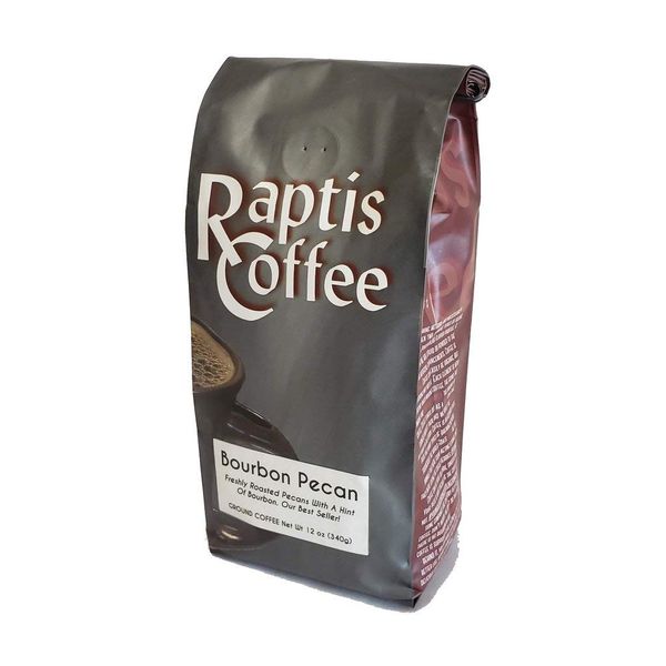 Raptis Coffee Roasters Bourbon Pecan Flavored Ground Coffee 12oz bag