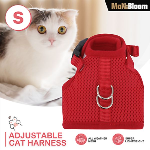 Red Escape Proof Cat Pet Harness Adjustable Walking Kitten Chest Breathable Mesh