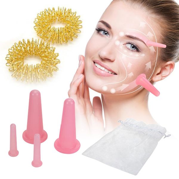 Silikon Schröpfen Cups,Schröpfgläser Silikon Gesicht,Akupressur Ring Set,Schröpfen Cups Silikon,Gesicht Schröpfkopf für Hals Körper Augen Schröpfen Massage,mit Aufbewahrungsbeutel,2 Größen (Rosa)