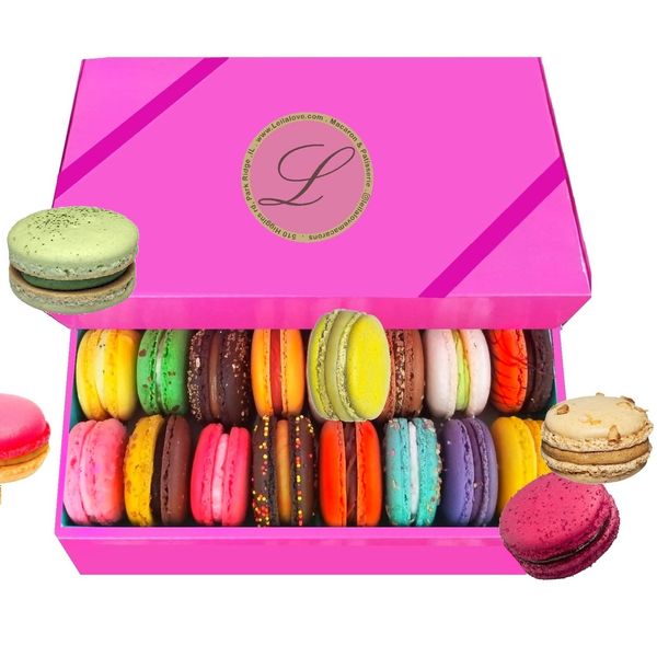 Leilalove Macarons - Mademoiselle de Paris Collections of 15 - Gift box varies in color - cookies are individually packaged for the perfect freshness