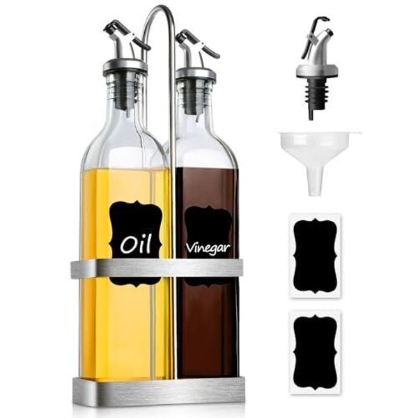 Gmisun Oil And Vinegar Dispenser Set With Stainless Steel Caddy Holder Oil And V