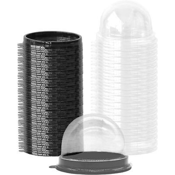 Dceyaor 50 Set Clear Plastic Mini Cake Box, Round Cupcake Black,Clear