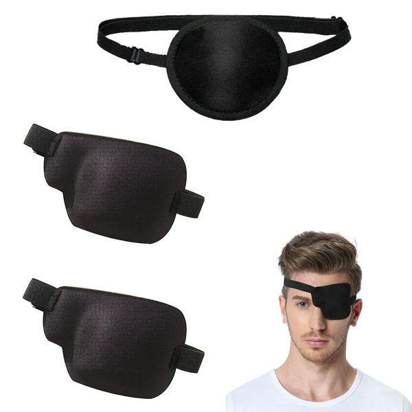 3 Pcs Eye Patch, Eye Patches for Adults, Lazy Eye Patches for Left and Right Eyes, Comfortable Eye Patch Pirate Eye Patch for Adults Medical Eye Patch with Adjustable Buckle