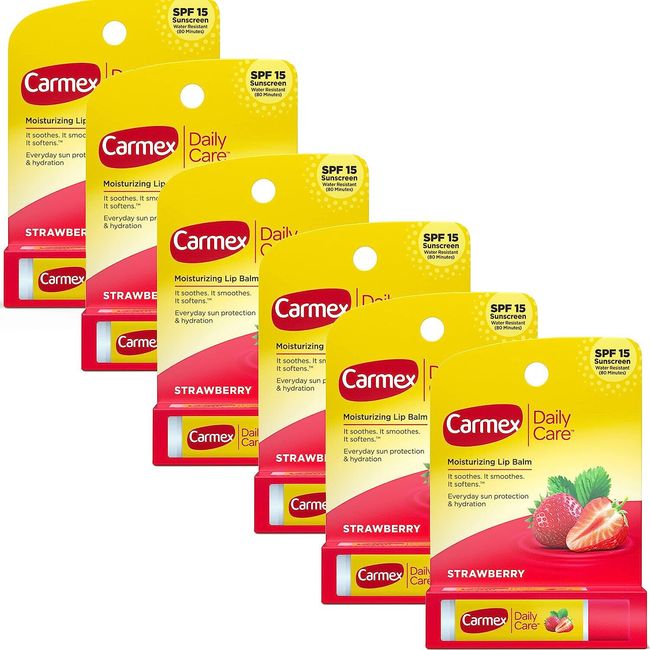 10 6pk Carmex Daily Care Moisturizing SPF 15 Strawberry Lip Balm .15 OZ New