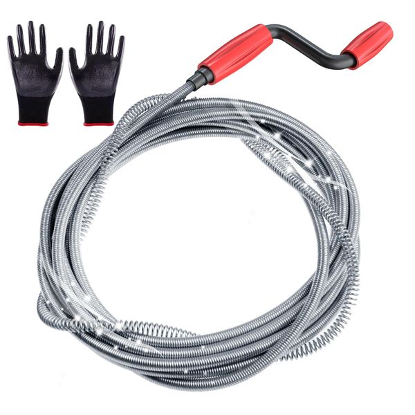 DKBT Professional Drain Unblocker Tool 5M 16.4 ft with Spring Flexible Toilet Plumbing Snake Sink Unblocker Wire Drain Auger Cleaning Tool with Glove for Sewer Bathroom Drainage Kitchen Sink