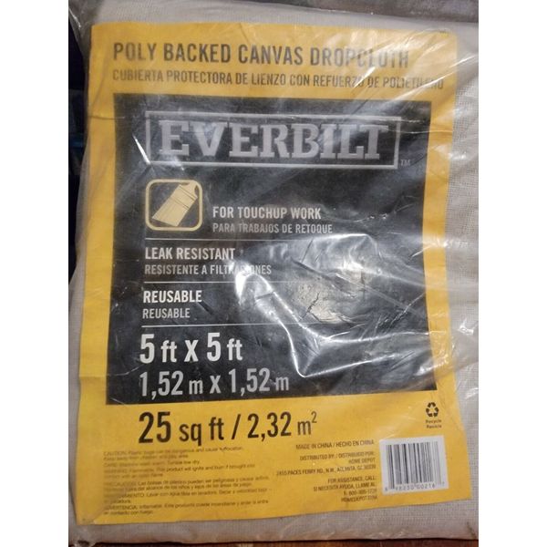 Paint canvas dropcloth stain Poly Backed 5' x 5' leak resistant touch up work