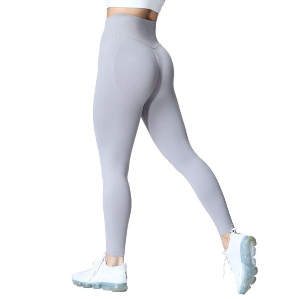 Aoxjox Women's Scrunch Butt Lifting Seamless Leggings Booty High Waisted Workout Yoga Pants (Light Grey, Medium)