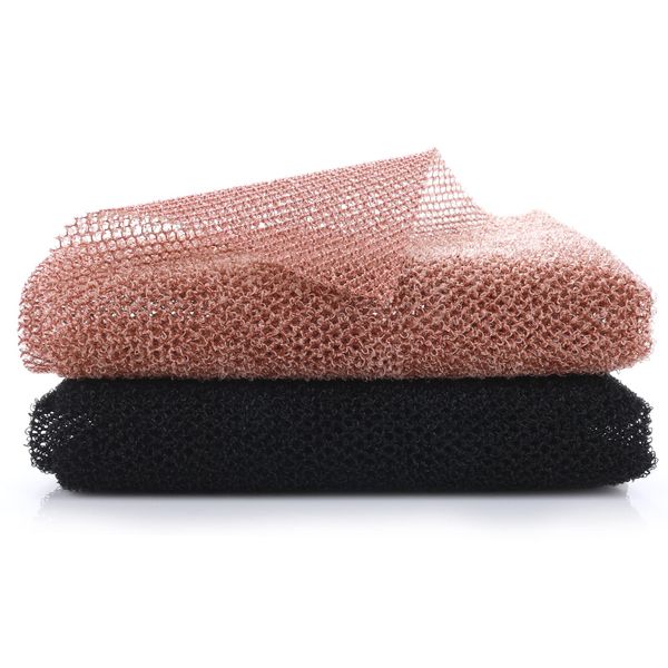 WLLHYF 2 Pcs African Exfoliating Net, Nylon Back Scrubbers Shower Wash Cloth Body Cleaning Spa Massage Bath Towel Deep Clean African Net Sponge for Women Men Shower (Black Coffee)