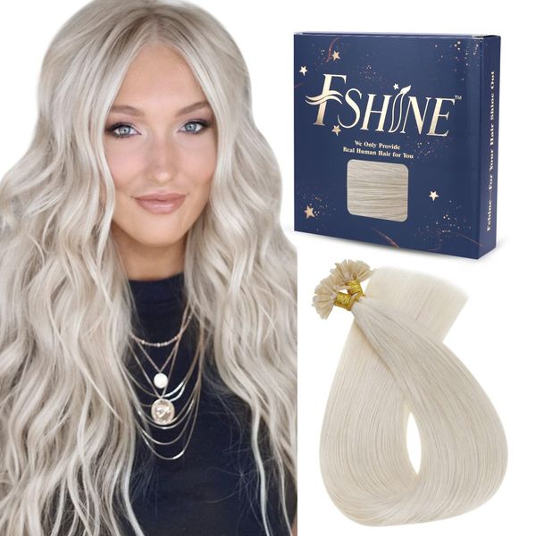 Fshine 22 Zoll/55CM Keratin Extensions Echthaar U Tip Haarverlangerung Eisblond Glatt Echthaar Keratin Bondings Haarverlangerung 1g Pro Strähne Extensions Keratin Bondings Nail Tip Echthaar 50g #1000