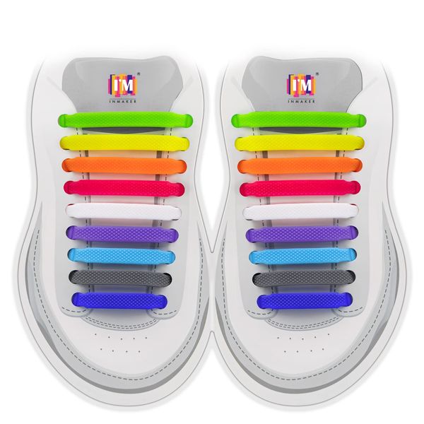 INMAKER No Tie Laces for Kids and Adults, Elastic Laces for Trainers, Silicone Tieless Flat Shoelaces for Running Shoes