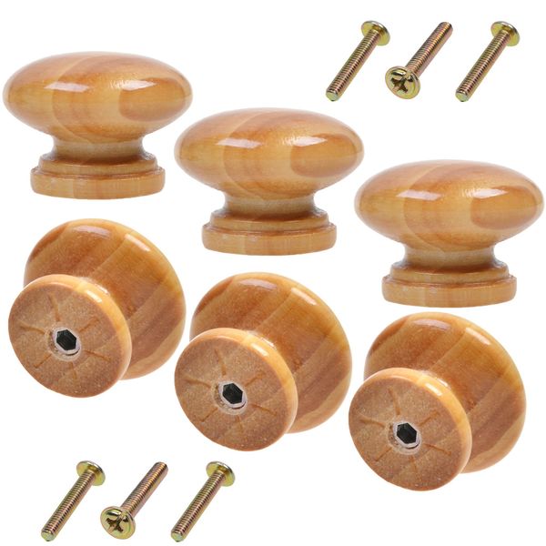 Cosmos 6 PCS Round Mushroom Shape Wooden Cabinet Knobs Drawer Pulls