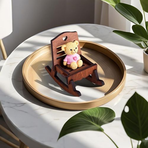 SIRPERICE Miniature Bear Figurine with DIY Rocking Chair – Cute Statue, Desk Decor, Home & Office Decoration, Fairy Garden Ornaments, Small Gift for Bear Lovers