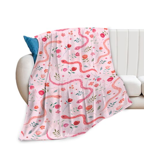 Cute Snake Reptile Blanket Ultra Soft Cozy Pink Flower Snake Throw Blanket Fleece Fuzzy Plush Bedding Blanket Real Snake Lovers Gifts for Women Girls Kids Adults Couch Sofa 50"x40"