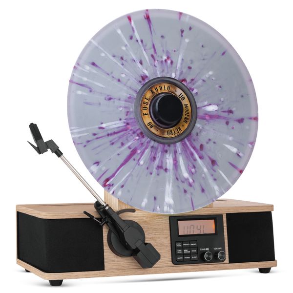 Fuse Wrap Vertical Vinyl Record Player Radio, Bluetooth, Alarm Clock - Bamboo